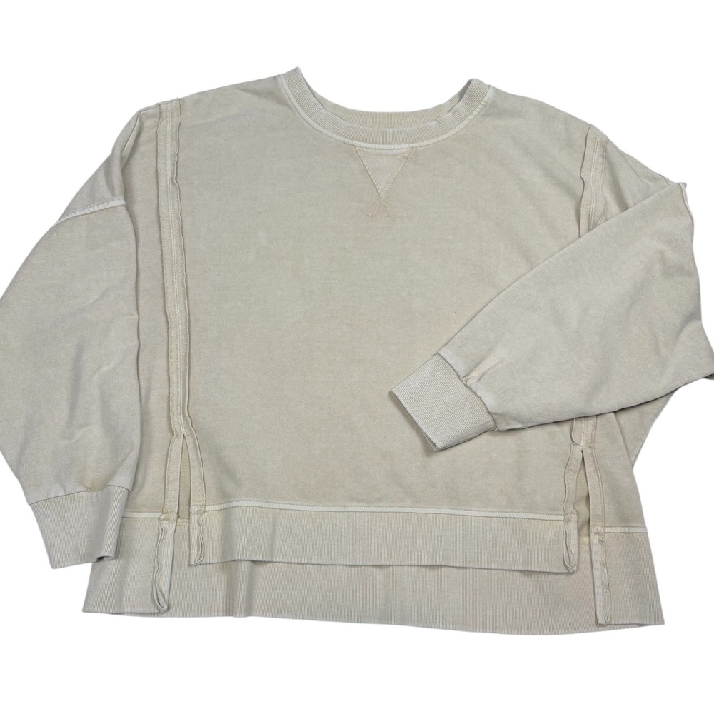 Blu Pepper Womens Tan Mineral Wash‎ Exposed Seam Oversized Sweatshirt Small